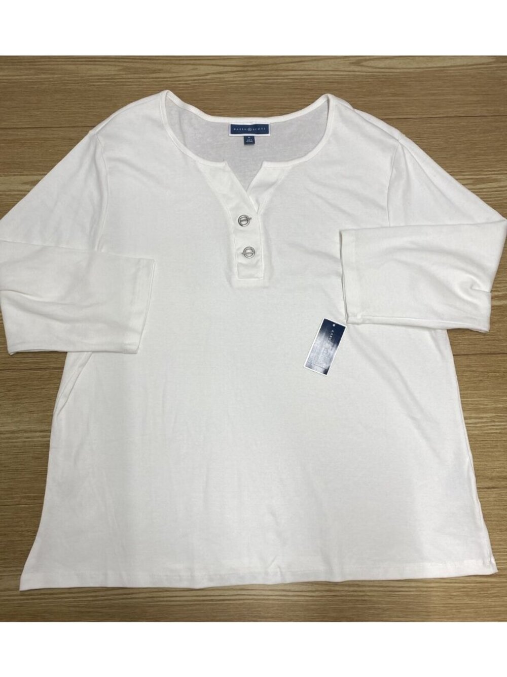 Womens Blouse Karen Scott Long Sleeve Size 3X White Henley Pullover Shirt NWT